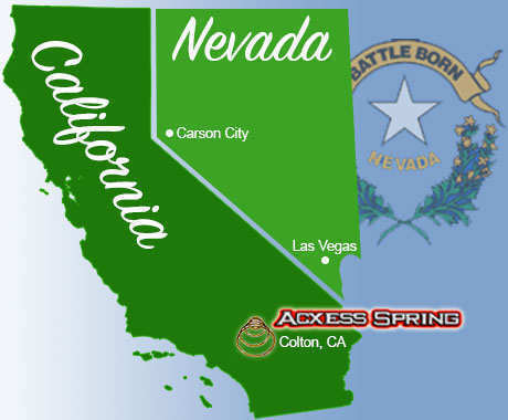 states of California and Nevada showing the locations of Colton, CA and Las Vegas, NV